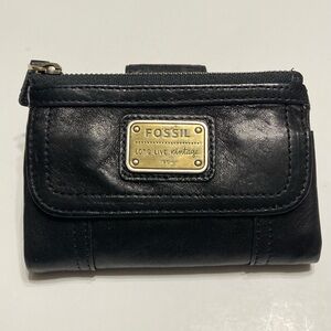 Fossil Black Genuine Leather Women’s Fold Wallet Card Holder Long Live Vintage